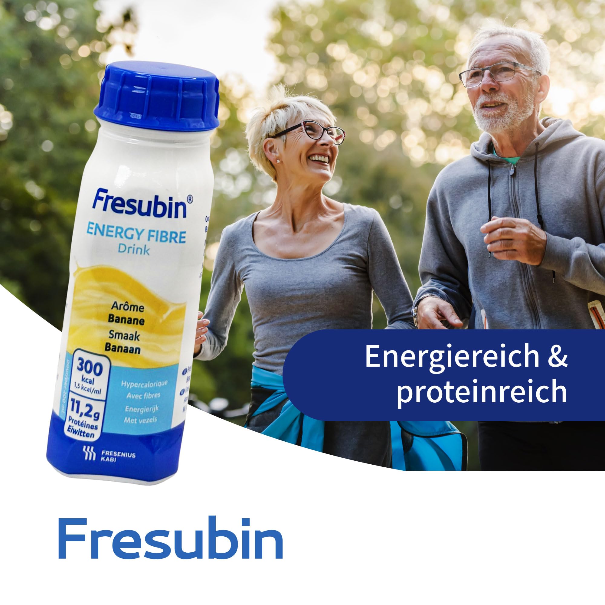 Fresubin ENERGY FIBRE Drink Banane 24x200ml- Hochkalorische Trinknahrung von Fresenius Kabi, 300 kcal pro Flasche, glutenfrei, ideal bei Mangelernährung