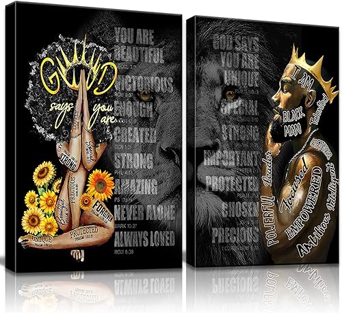 2 Pecs Framed Black King and Queen Wall Art Black Couple African American Men Portrait Wall Art Black Men Art Afro King Poster Abstract Contemporary