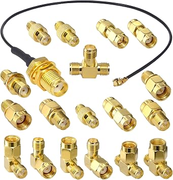 SMA Adapter Kit 18-Type SMA RPSMA Antenna Adapter Male & Female 90 Degree & Straight [w/U.FL 1.13mm Pigtail] | Gold Plated RF Coax Connector Set for Baofeng Radio,FPV Drone, WiFi Router & SDR