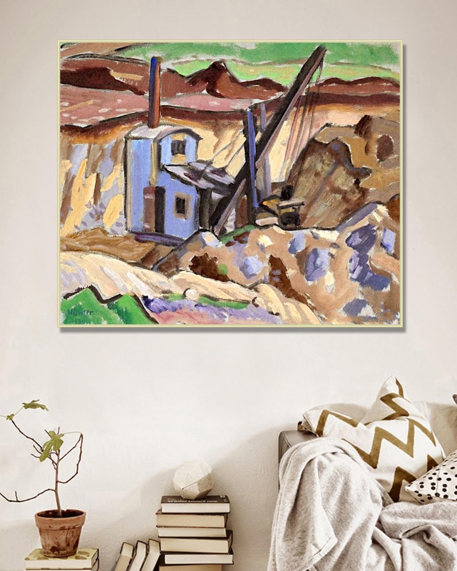 NHLDZYH Szampańska złota rama. Reprodukcje obrazów, (The Blue Excavator 2) autorstwa Gabriele Münter, obraz na płótnie krajobraz, nowoczesna dekoracja domu 40 x 48 cm