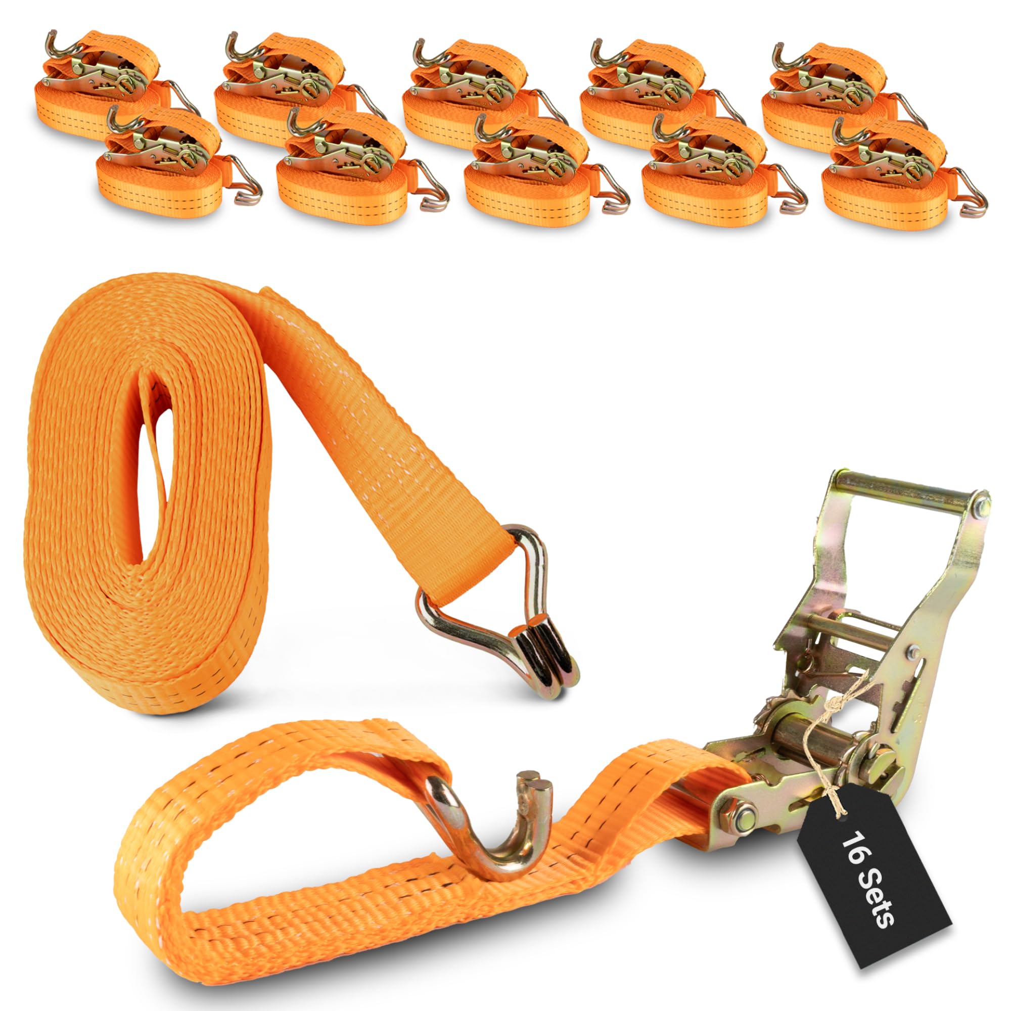 Cinghie di serraggio rapide con cricchetto, 16 pezzi – 35 mm x 6 m in due pezzi/cinghia di ancoraggio resistente agli strappi fino a 2000 kg / cinghie di ancoraggio veloci e sicure con cricchetto