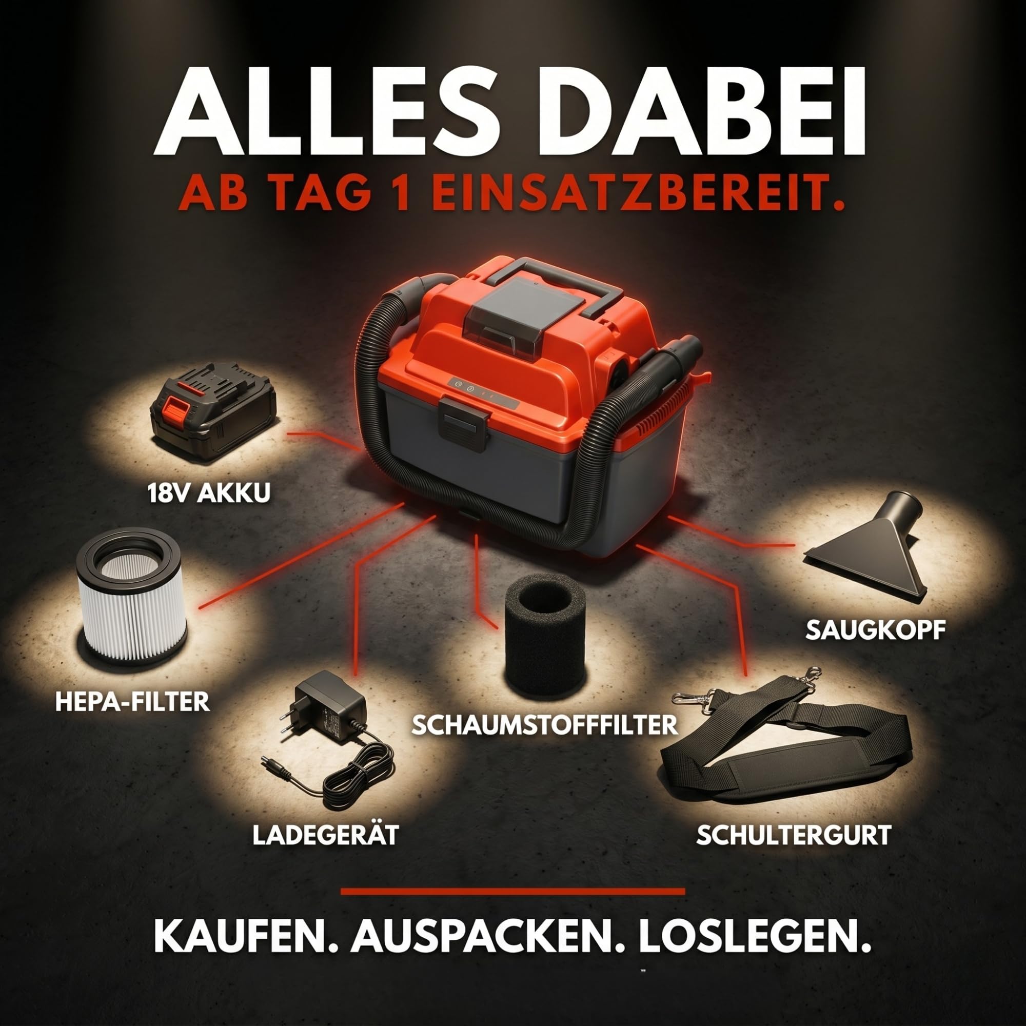 STAHLMANN VAC912 Akku-Nass-/Trockensauger 18V kabellos 16 Liter HEPA-Filter | inkl. Akku, Brushless, 3,5m Schlauch, kompatibel mit Makita LXT Akkus, Werkstattsauger, Akkusauger, Baustelle, Heimwerker Pro