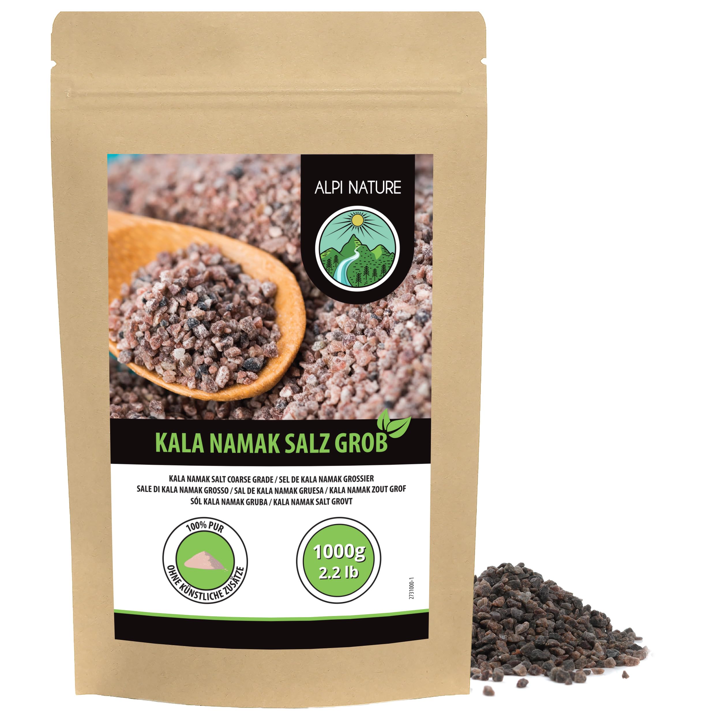 Alpi Nature Gruba Sól Kala Namak 1kg, Naturalna Czarna Sól Kamienna Kala Namak Gruba