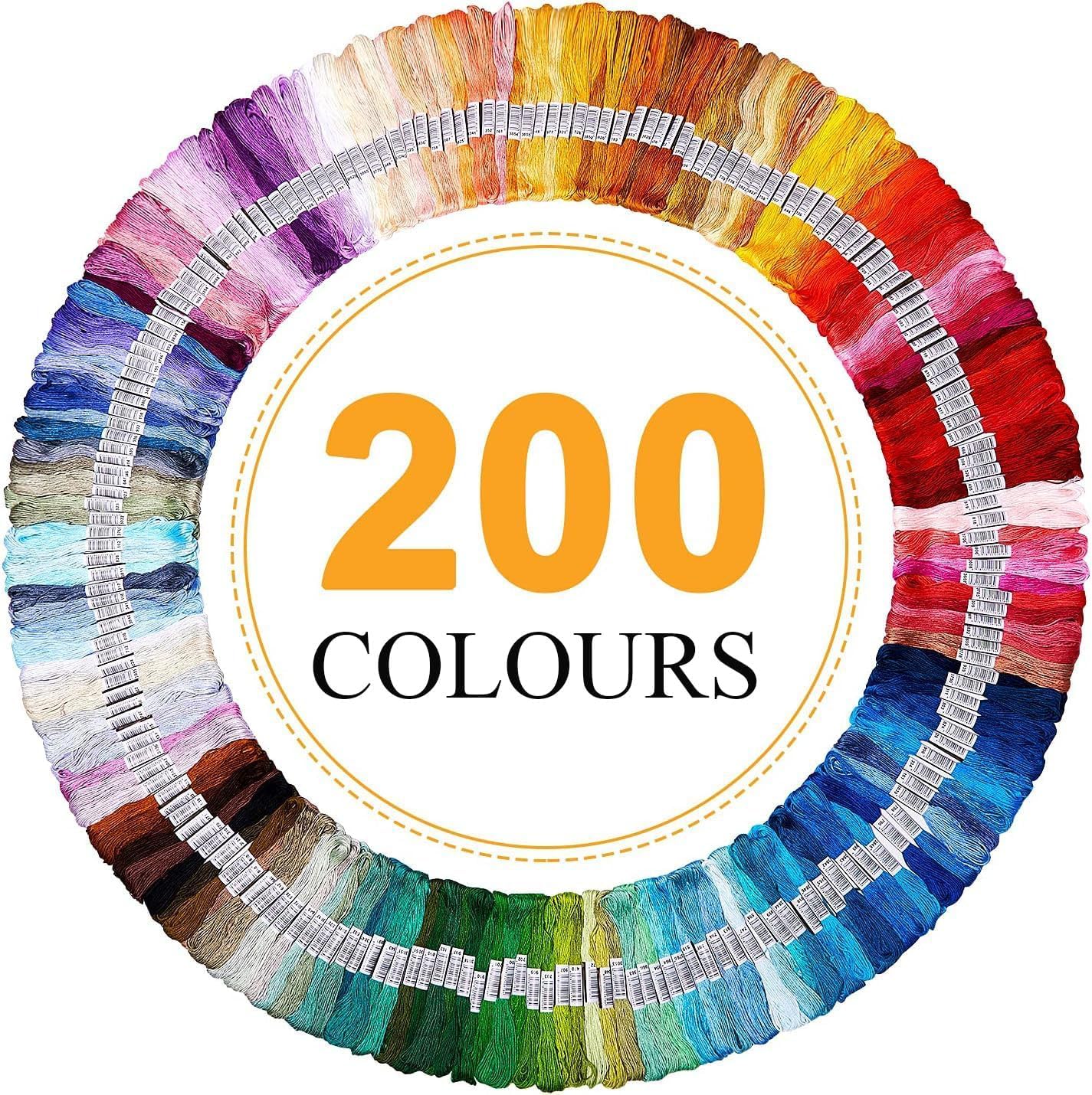 200 Colours Embroidery Threads, Cotton Cross Stitch Floss Kit for Beginners, Friendship Bracelets, Sewing, Punch Needle & DIY Crafts — image 1