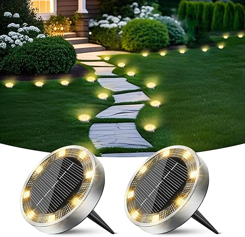 Miniatura 15 de Peasur Luces solares de suelo para exteriores, paquete de 8 luces planas de disco con energía solar, IP68 impermeable, antioxidante, iluminación de