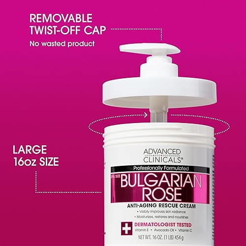 Miniatura 3 de Advanced Clinicals Crema de rescate antienvejecimiento de rosas búlgaras para el cuidado de la piel hidratante para la cara y el cuerpo hidratante