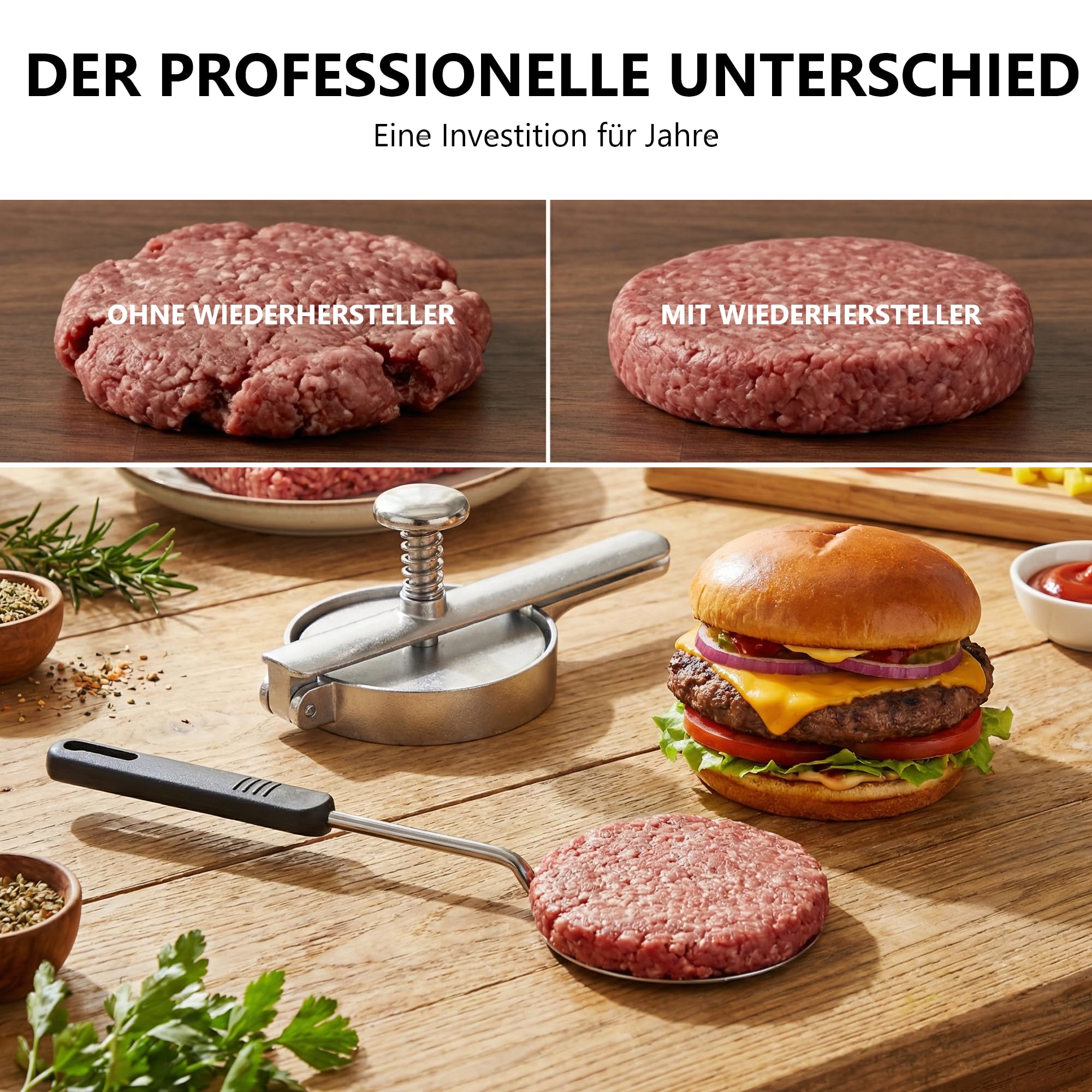 Louis Tellier - Amburger-/Hacksteakpresse - Oval - Edelstahl - Manuell - Küche - Metzgerei - 36 x 9 x 10,5 cm