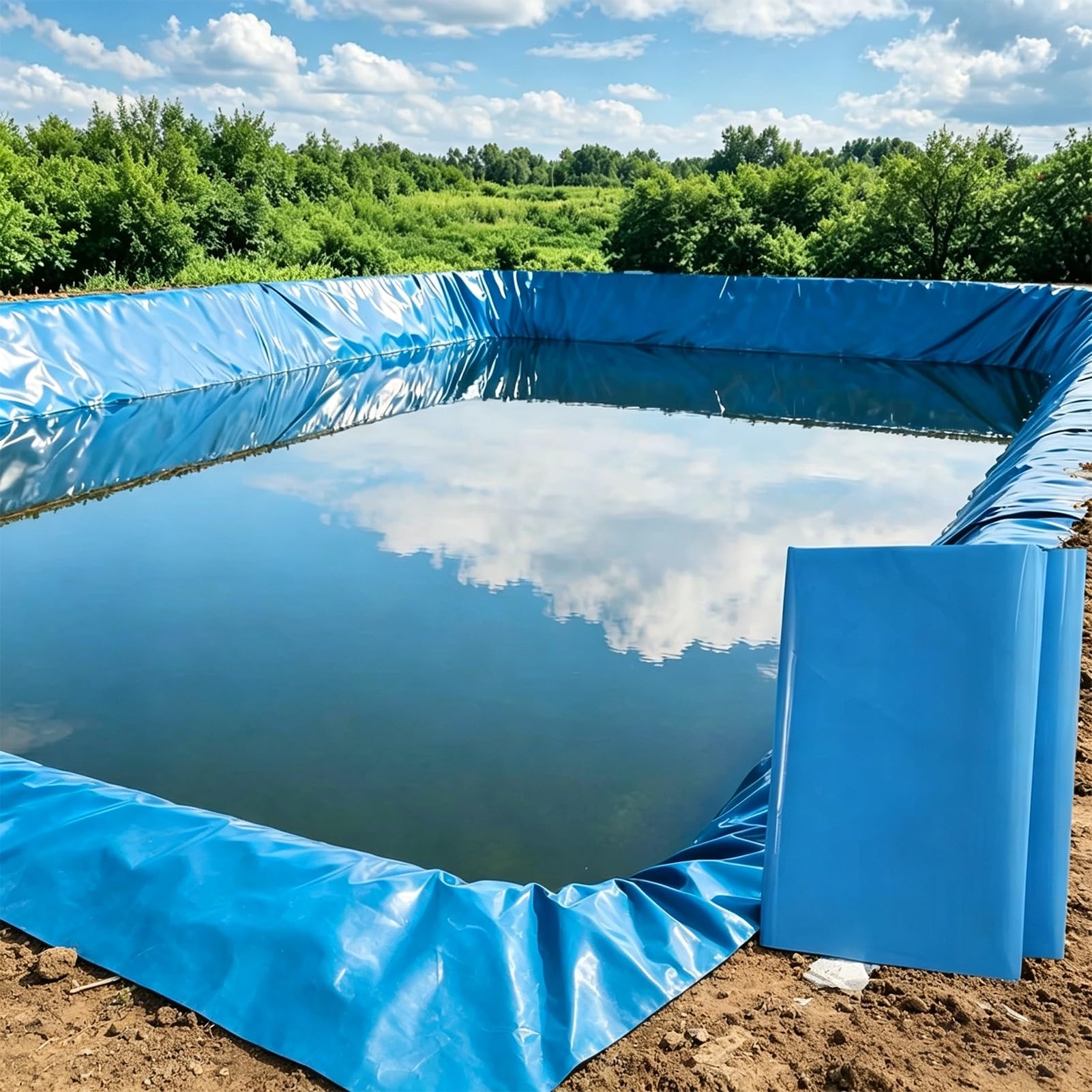 Yopappol 10x13FT Flexible Blue Pond Liner, Preformed Pond Liners for Outdoor Ponds, Puncture Resistant HDPE Sealing Film for Garden Ponds, Streams & Water Storage(4x5m(13.1x16.4ft))