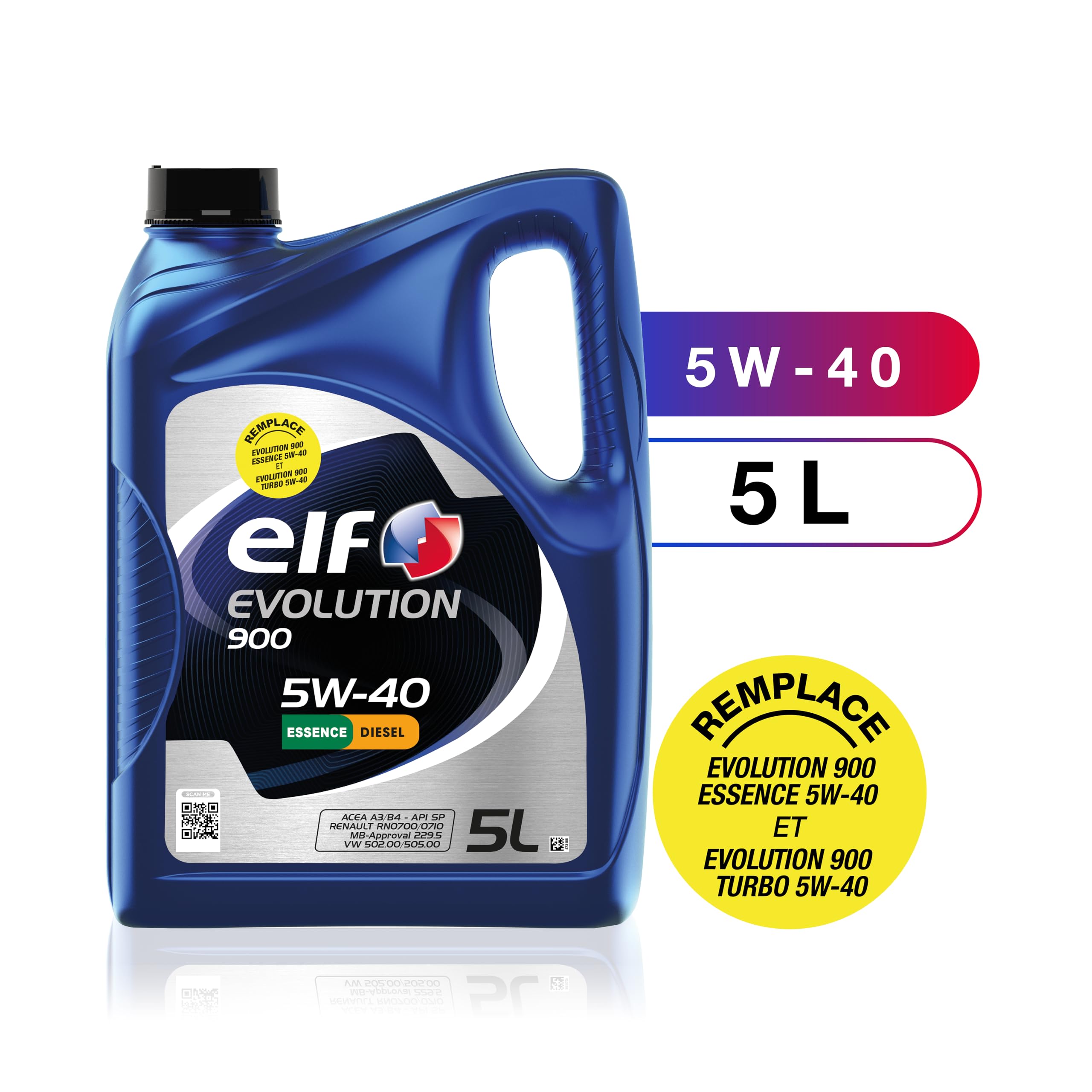 ELF EVOLUTION 900 5W-40, Huile moteur essence et Diesel, 5 litres