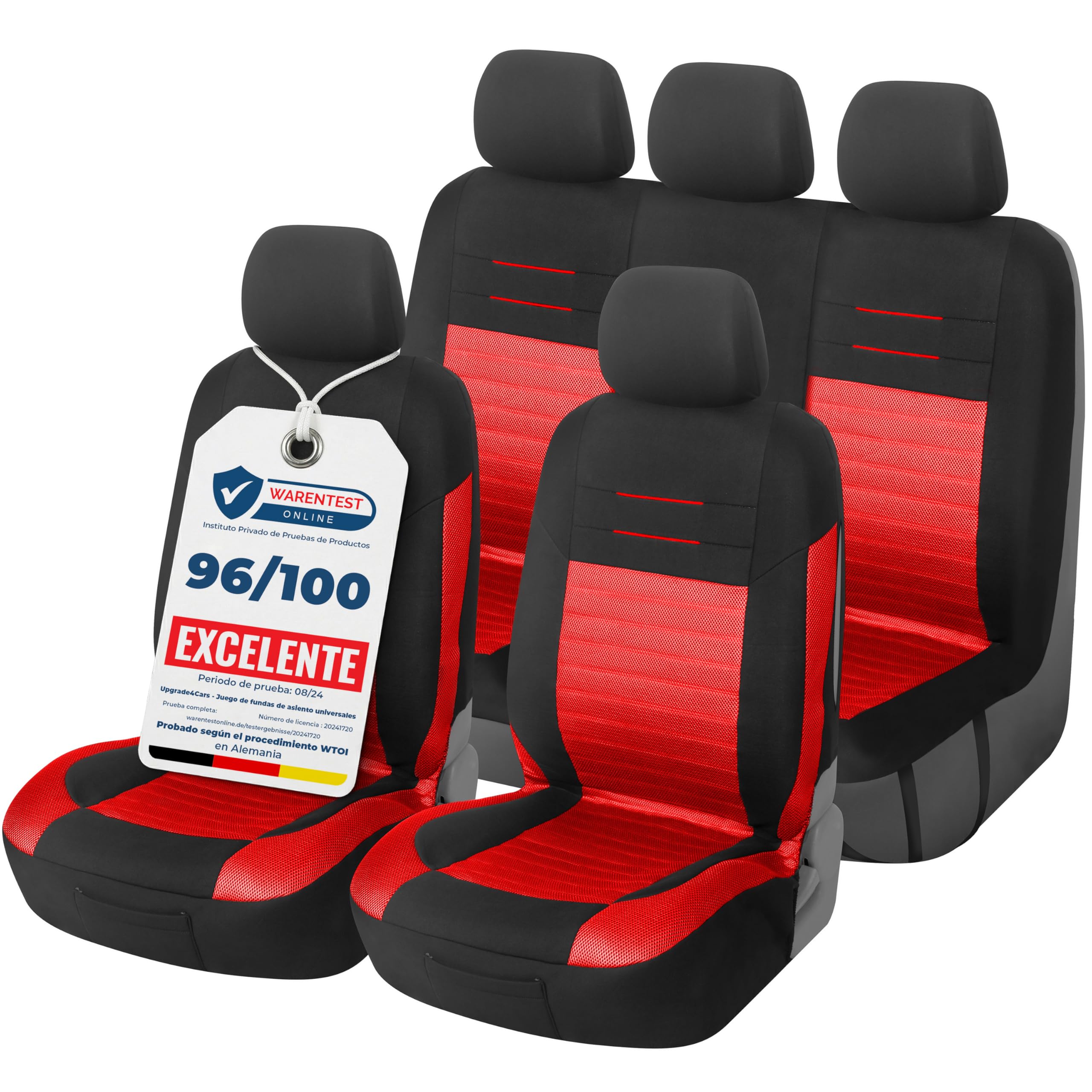 Upgrade4cars Fundas Asientos Set Universal Versión 2026 | Protectores para Delanteros y Trasero en Rojo | Accesorios Coches Interior Decoración