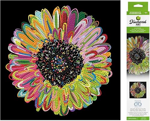 Miniatura 1 de DIAMOND ART BY LEISURE ARTS Rainbow Daisy, 12 x 12 pulgadas, kits de pintura de diamante intermedio para adultos, arte para adultos, kit, pintura