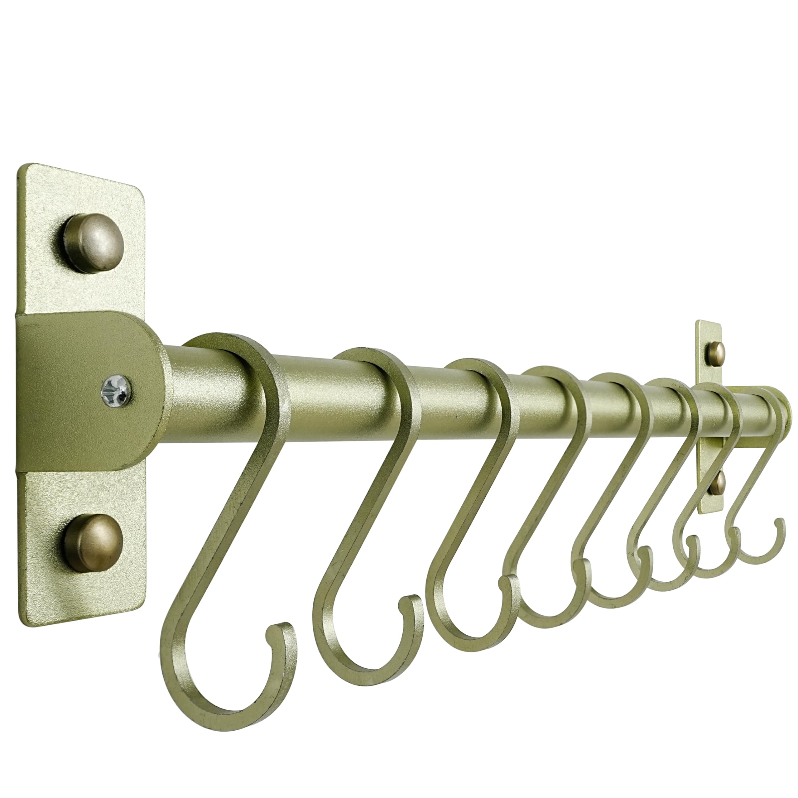 Dseap Kitchen Utensil Holder Hanger, Pot and Pan Rack wall Mounted, Kitchen Rail with 8 Hooks for Hanging Cooking Utensils, Mugs, Spoons, Wall Mounted, Champagne Color