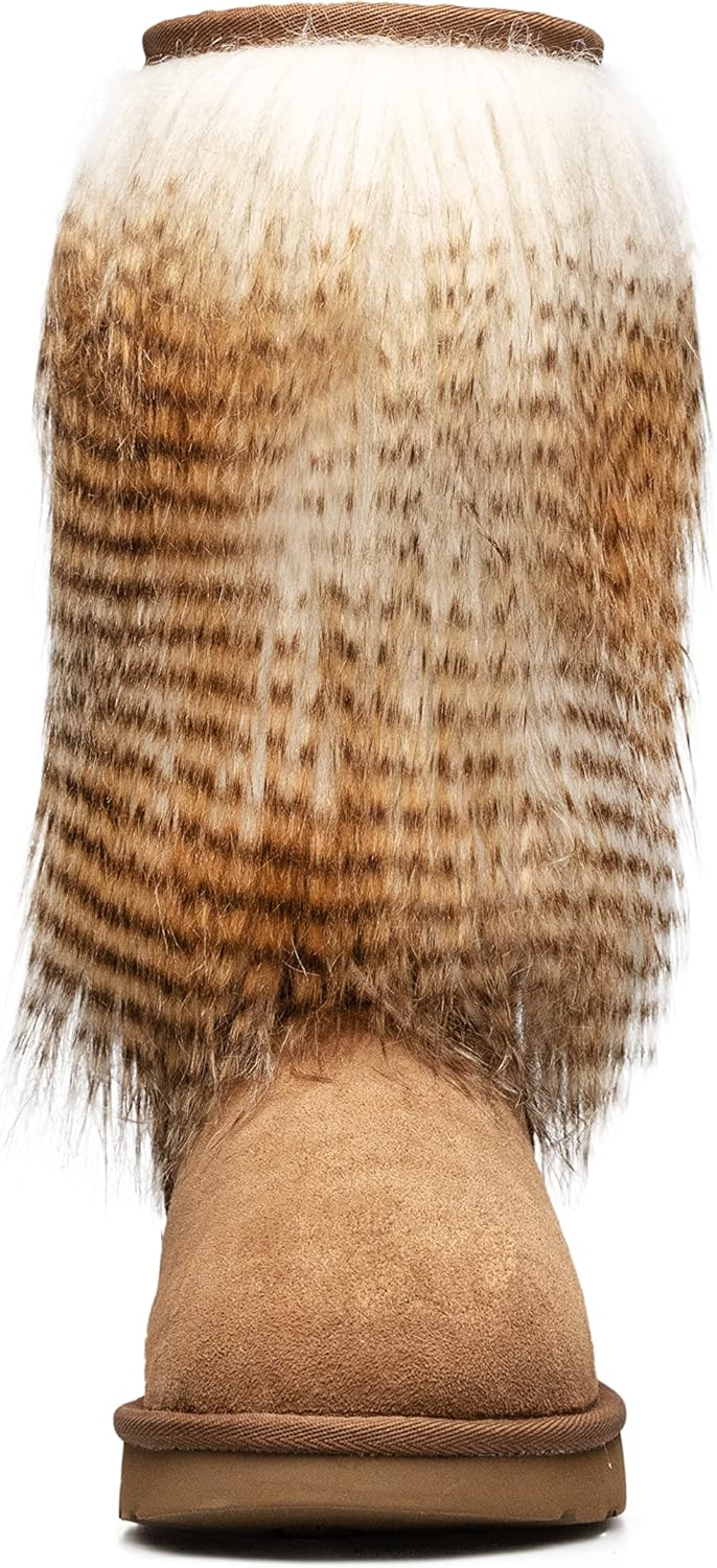 AU&MU AUMU Women's Faux Fur Boot Furry Fluffy Short Snow Boot Sheep Insole