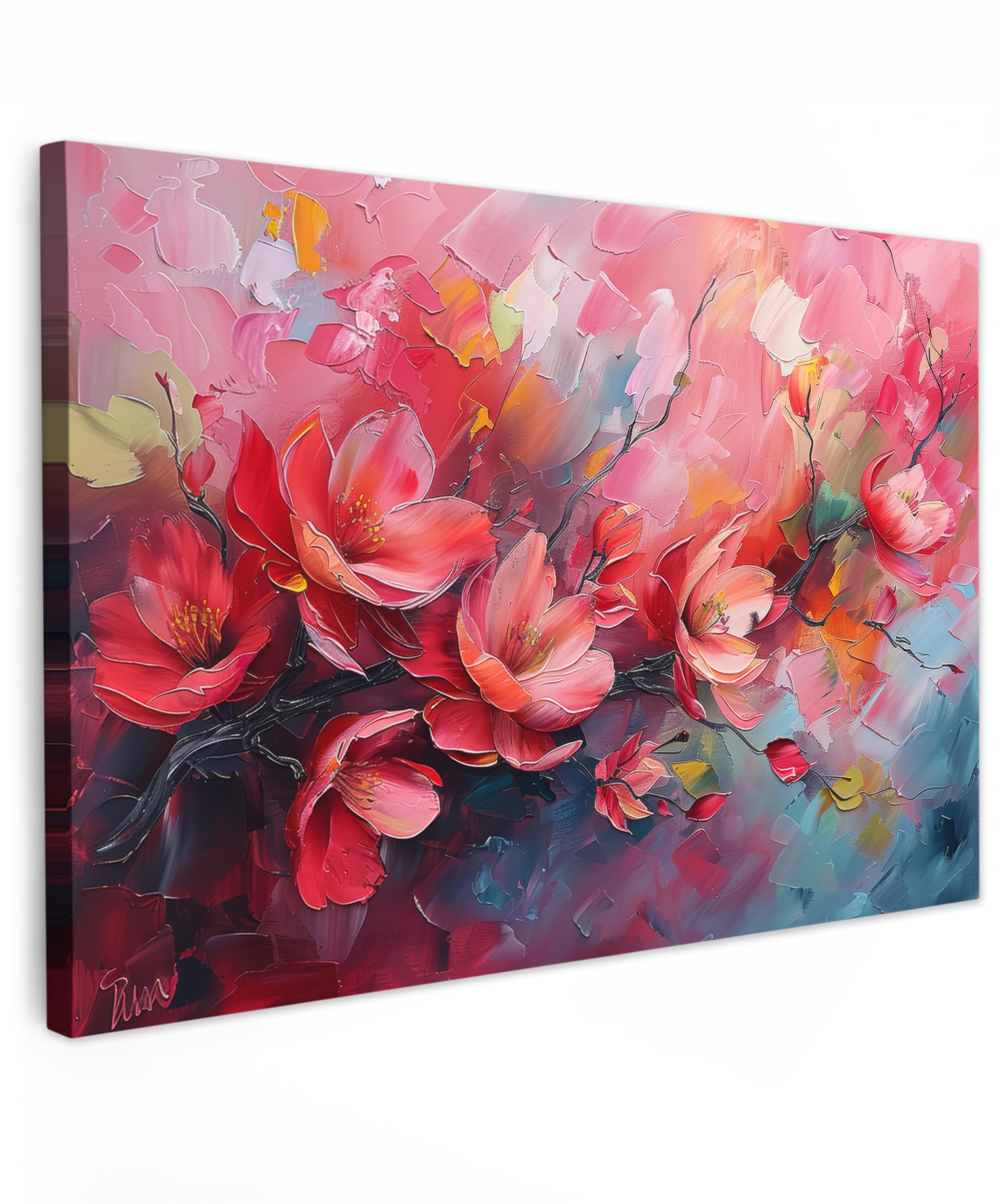 MuchoWow© Canvas Wall Art 47"x31" / 120x80 cm Decor Prints for Living Room Decorative Canvases Hall Artwork Flowers - Pink - Watercolour - Nature - Art — image 1