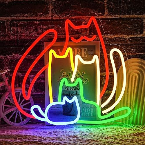 Vista 9 de Letrero de neón de gato para decoración de pared, arte de pared de luz de neón de gato genial con interruptor regulable, letrero luminoso LED Cool