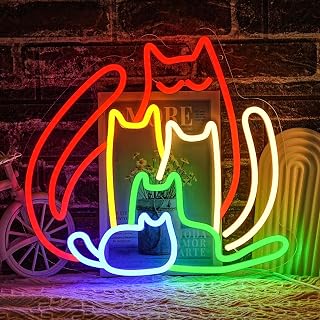 Colorful Cat Neon Sign for Wall Decor Rainbow Cat Led Sign Animal Neon Light Dimmable Pet LED Light Sign for Bedroom Men Cave Home Party Home Decor