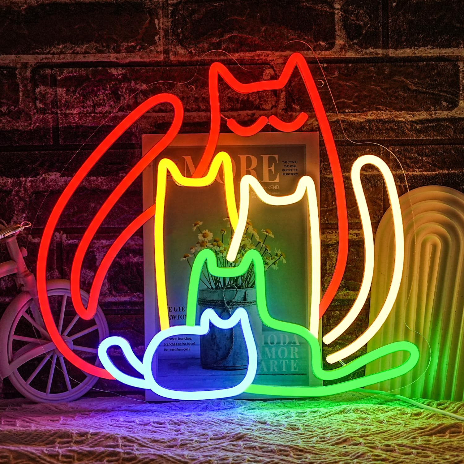 Bunte Katzen Neon Schild Rainbow Cat LED Schild Tierform Leuchtreklame Dimmbare Leuchtschild mit Tiermotiv für Schlafzimmer Männerhöhle Hausparty Wohnkultur