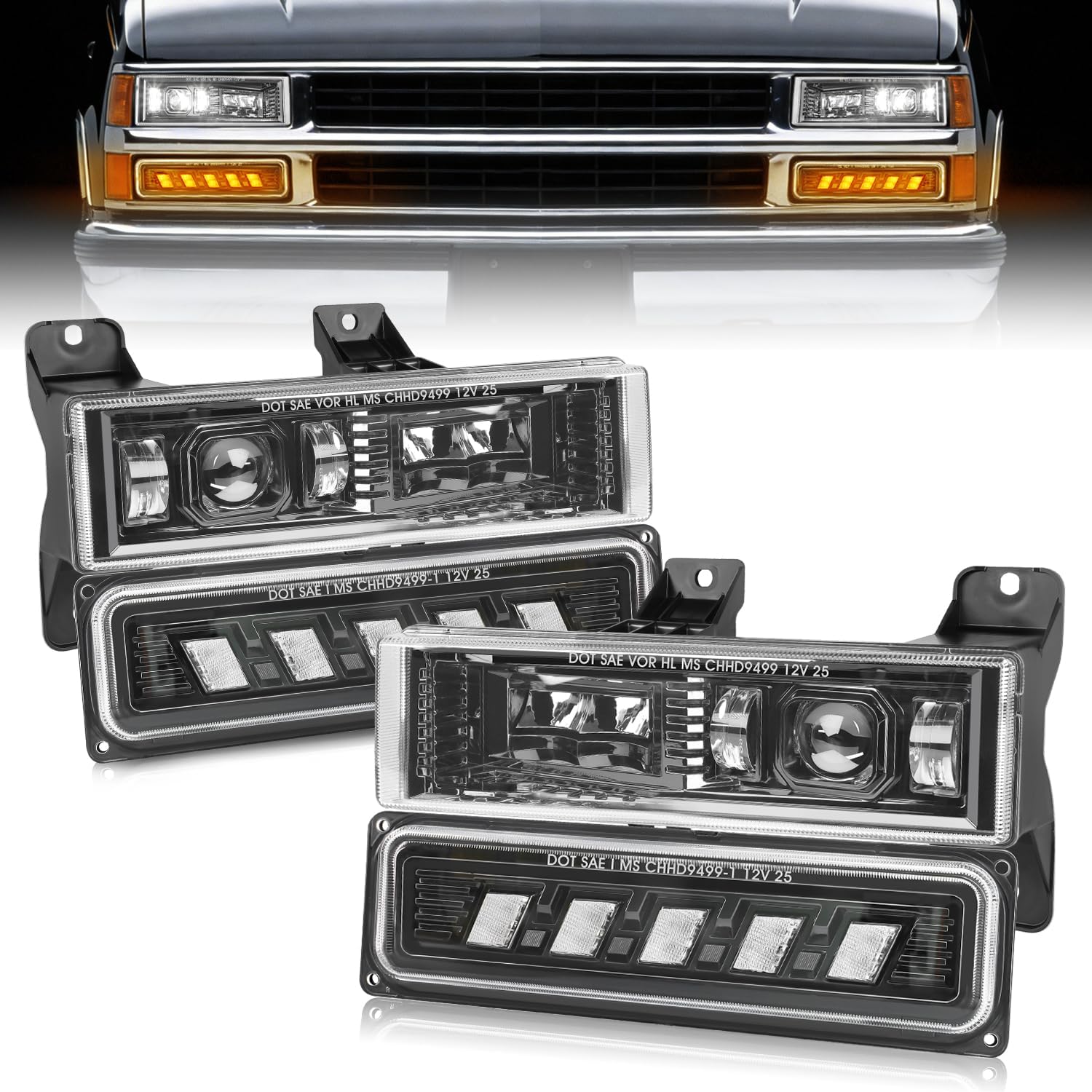 MAYELLO LED Headlights Assembly Fit for Chevy & GMC 1988-1998 C/K 1500 2500 3500 Pickup/Suburban, Silverado, Blazer, Tahoe, Yukon, Hi/Lo Beam Turn Signal, Plug and Play, DOT Approved