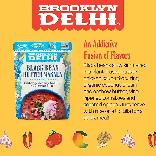 Brooklyn Delhi Black Bean Butter Masala Pouches - Ready to Eat, Microwavable Entree - Vegan, Gluten Free, Non-GMO - (10 Ounce, Pack of 1) 3
