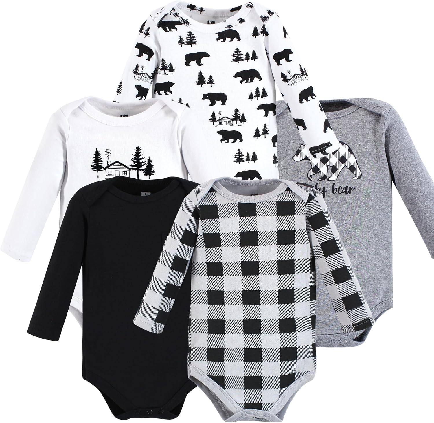 Hudson Baby Basics Infant Boys Cozy Long Sleeve Bodysuits 5-Pack