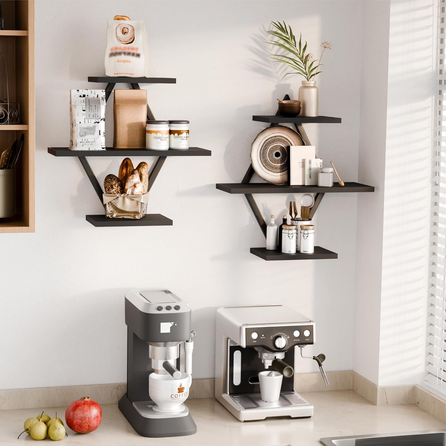 Floating Shelves, Wall Shelf Set of 2, Wall Mounted Shelves, 3-Tier Hanging Wall Shelves for Bathroom, Living Room, Bedroom, Kitchen, Office (Black)