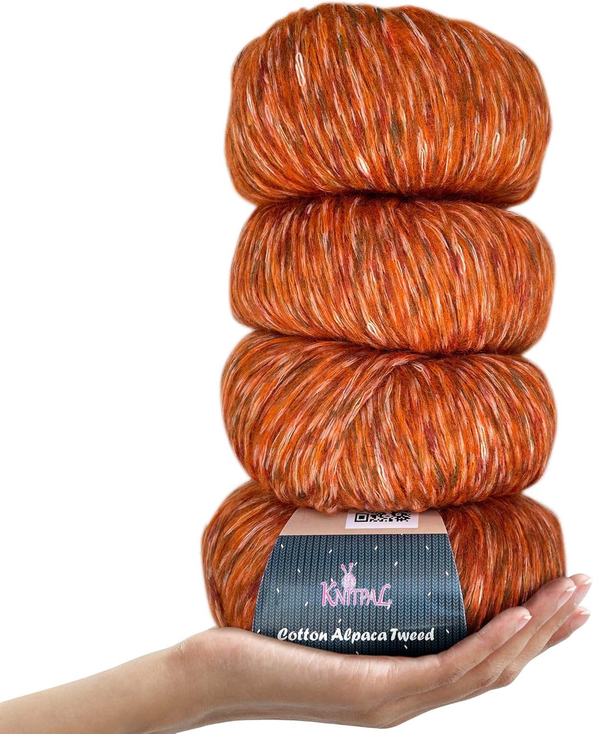 Cotton Alpaca Tweed Alpaca Yarn for Crocheting, 4-Pack (588Yds / 200G), Free Patterns - Tweed Yarn for Knitting - 3 DK Light Worsted Weight - Orange Pumpkin