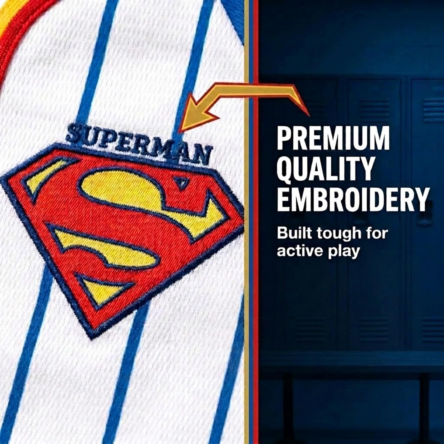 DC Comics Justice League Superman Mesh Baseball Jersey Athletic Button Down Shirt Toddler to Big Kid Sizes (4T - 14-16)