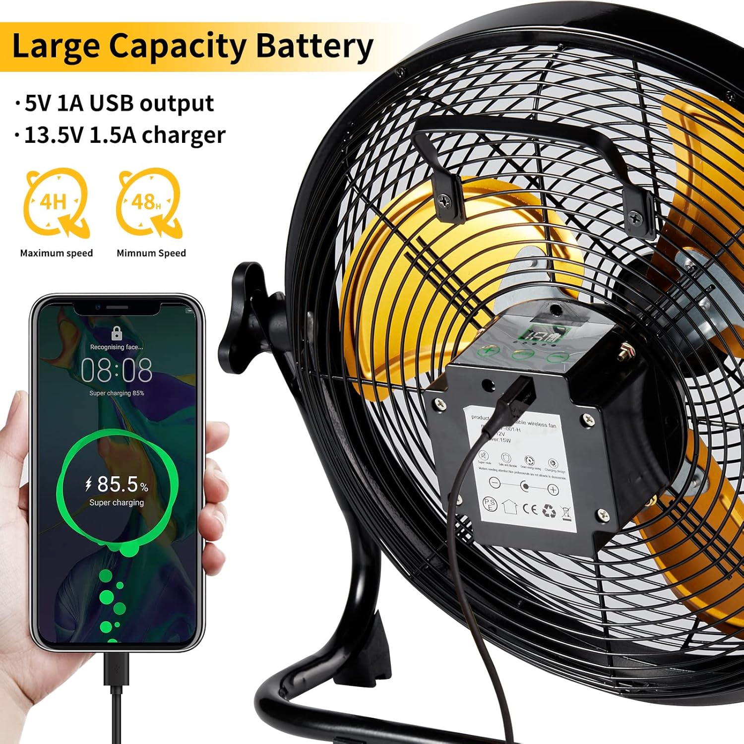 Outdoor Fan Can Running 5-24 Hours,Solar Powered Fan For Shed,Home,Ouside,Camping,with USB Output For Emergency Situation Without Electric - Image 3
