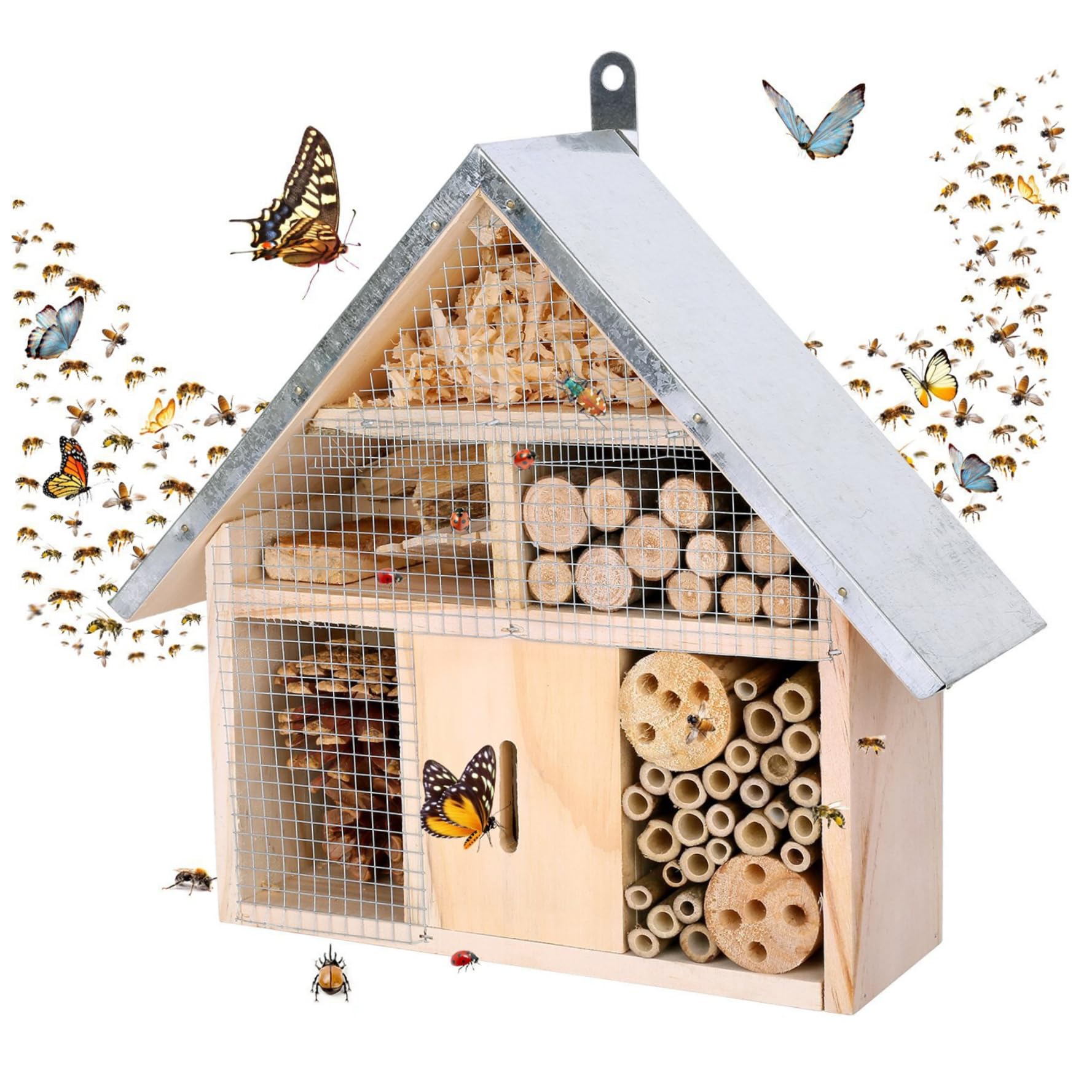 Bug Hotel, scatola per in legno resistente alle intemperie, da appendere, decorativa per, farfalle