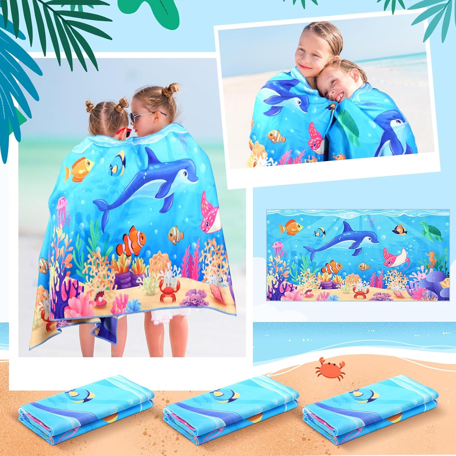 Honeydak 6 set Pool Party Favors for Kids End of Year Gift Summer Drawstring Backpack Bag Tumbler Cups Kids Beach Towel Bulk for Pool Beach Games Birthday Party Decor Summer Graduation Student Gifts