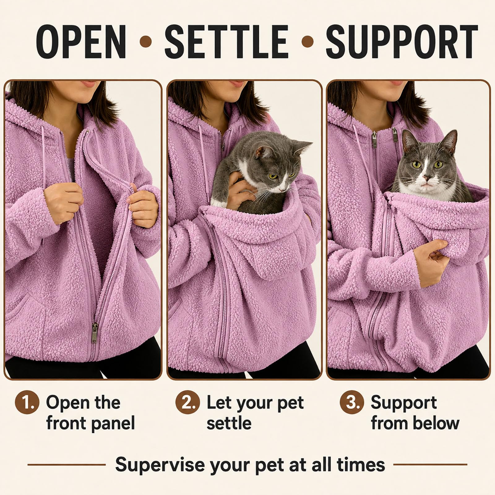Pet Pouch Hoodie for Women, Fleece Jacket for Cats and Small Dogs (Pink,xx_l)