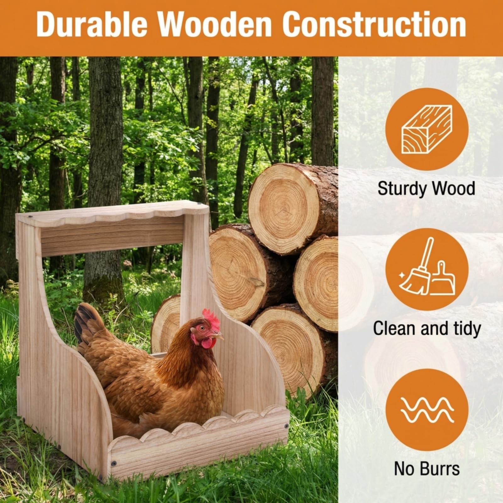 Tlence Caja de anidación de pollo de un solo compartimento, 14.5 x 13.75 x 13.75 x 13 pulgadas, caja de huevos de madera para gallinas ponedoras de huevos, accesorios grandes y resistentes para aves