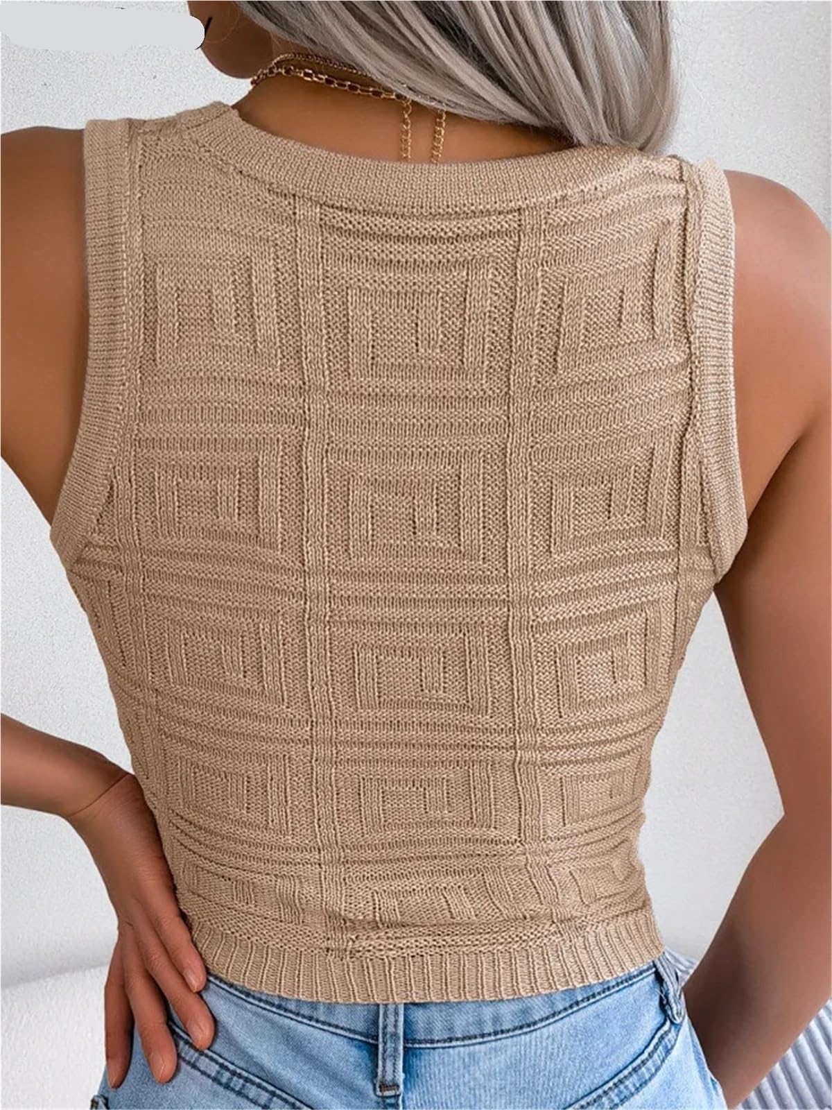 Verano señora Sexy ceñido al Cuerpo Crop Top Mujeres sólido Hueco Tejido Chaleco para Mujer