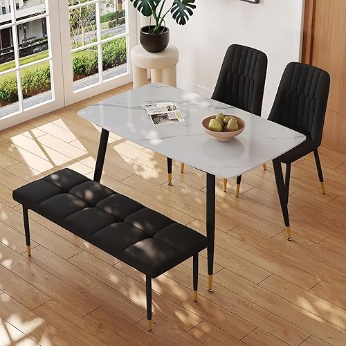 Miniatura 27 de Juego de mesa de comedor de piedra sinterizada moderna blanca de 50 pulgadas para 4 mesas de comedor de mármol sintético con 4 sillas tapizadas de 4