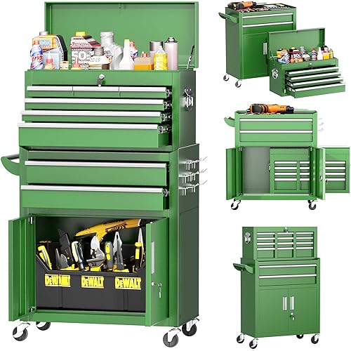 INTERGREAT Tool Chest, Large Tool Cabinet with 8 Drawers, Detachable Organized Tool Chest, Lockable Tool Cabinet for Workshop, Warehouse, Mechanics Garage, Green