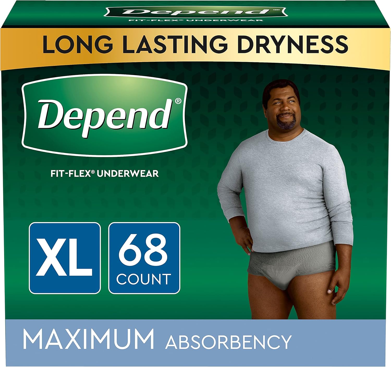 Depend FIT-Flex Incontinence Underwear for Men, Maximum Absorbency, Grey, Extra-Large, 68 Count : Health & Household