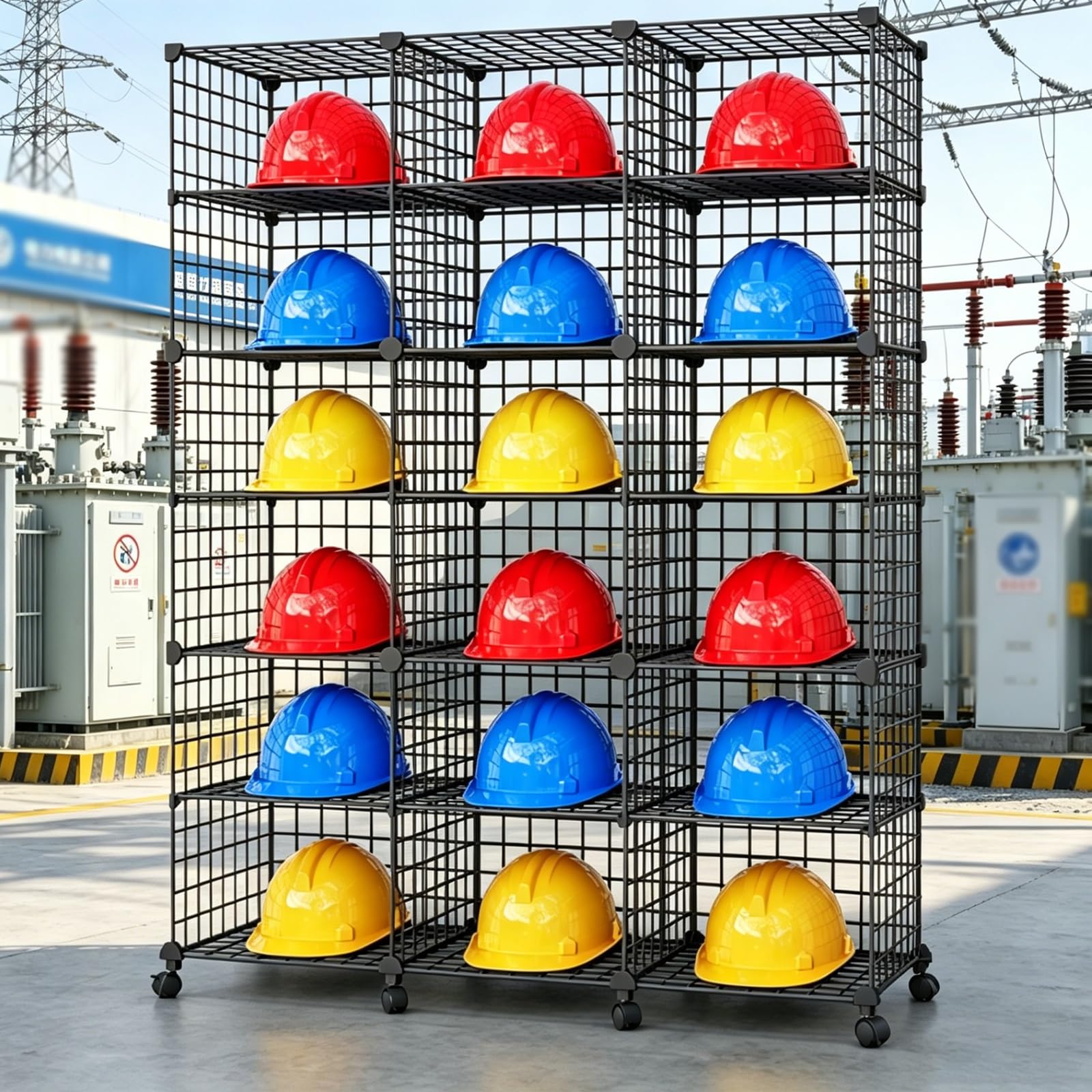helmhalterung wand Großes Schutzhelm-Aufbewahrungsregal Für Die Baustelle, Würfelförmiges Eisendrahtgitter, Schutzhelm-Aufbewahrungskäfig/Boxen Für Arbeiter, Platzsparend(3-6 layer)