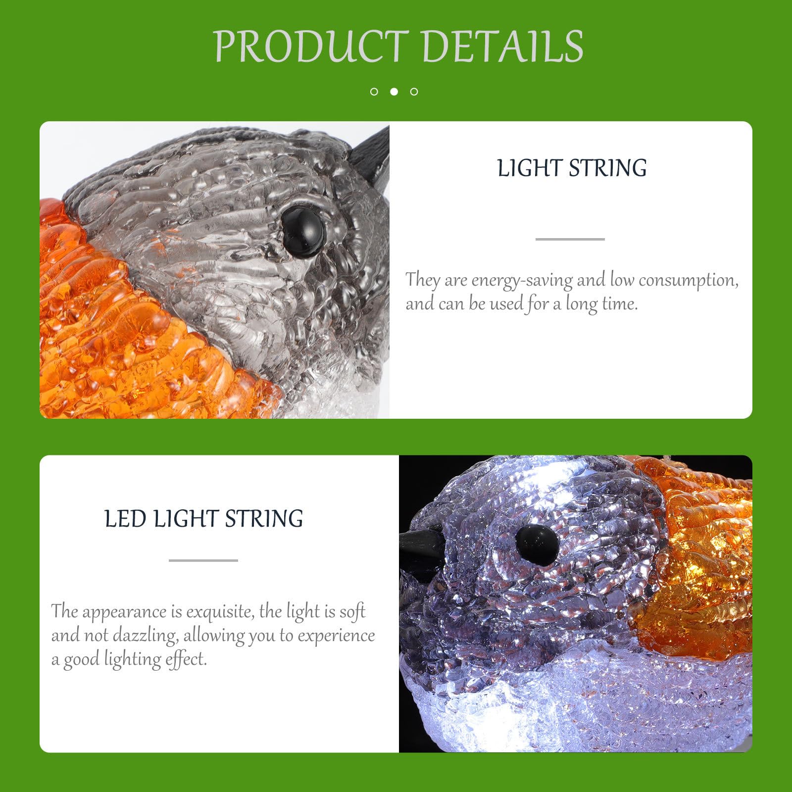 LED Lichterkette Rotkehlchen Weiß, Acryl Kunststoff, Ip44 | Solarbetriebene Vogel Motive, für Balkon und Fest, Stromsparend, Dekorative Außenbeleuchtung