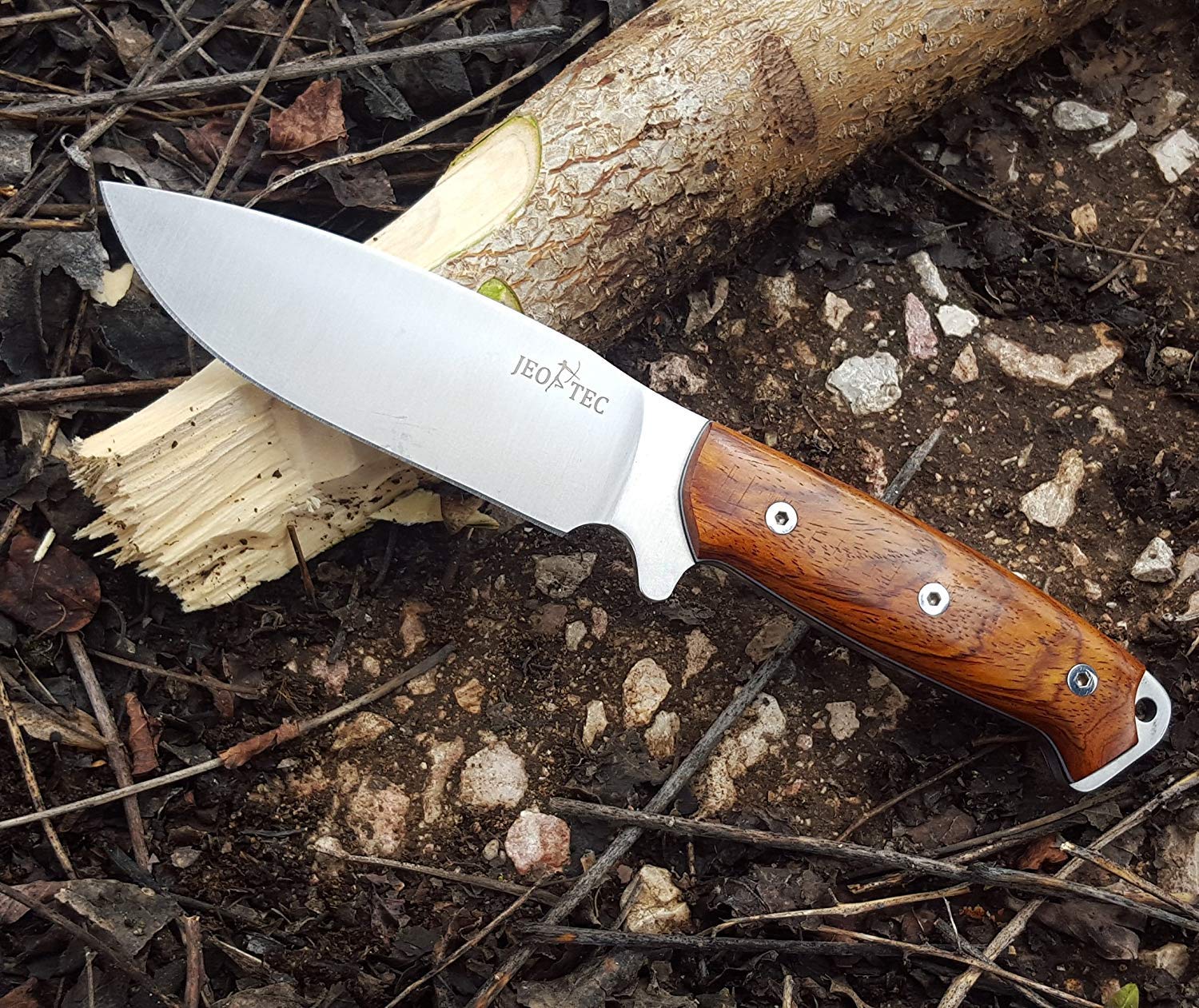 JEO-TEC Nº1 Couteau de Camping, Randonnée Outdoor Survie Bushcraft Multifonctionnel, Lame Fixe 13 cm inox Böhler N690C, Étui de transport, Fabriqué en Espagne