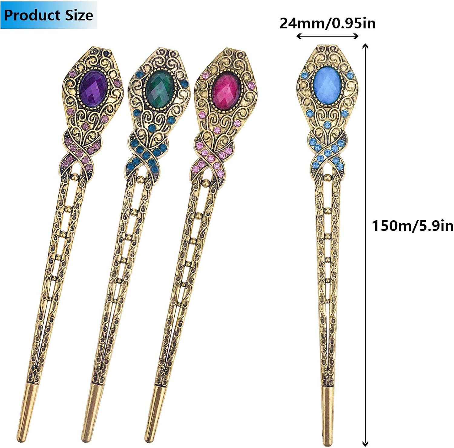NW 4 Pcs Chinese Vintage Rhinestone Hair Clip Chignon Pin Hair Decor flower Hairpin Metal Hair Stick for Women - Image 3