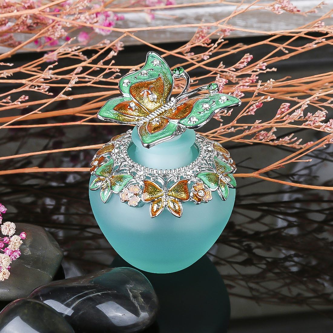 YU FENG Empty Refillable Glass Perfume Bottle,Retro Frosted Butterfly Lid Perfume Bottle (Butterfly) : Home & Kitchen