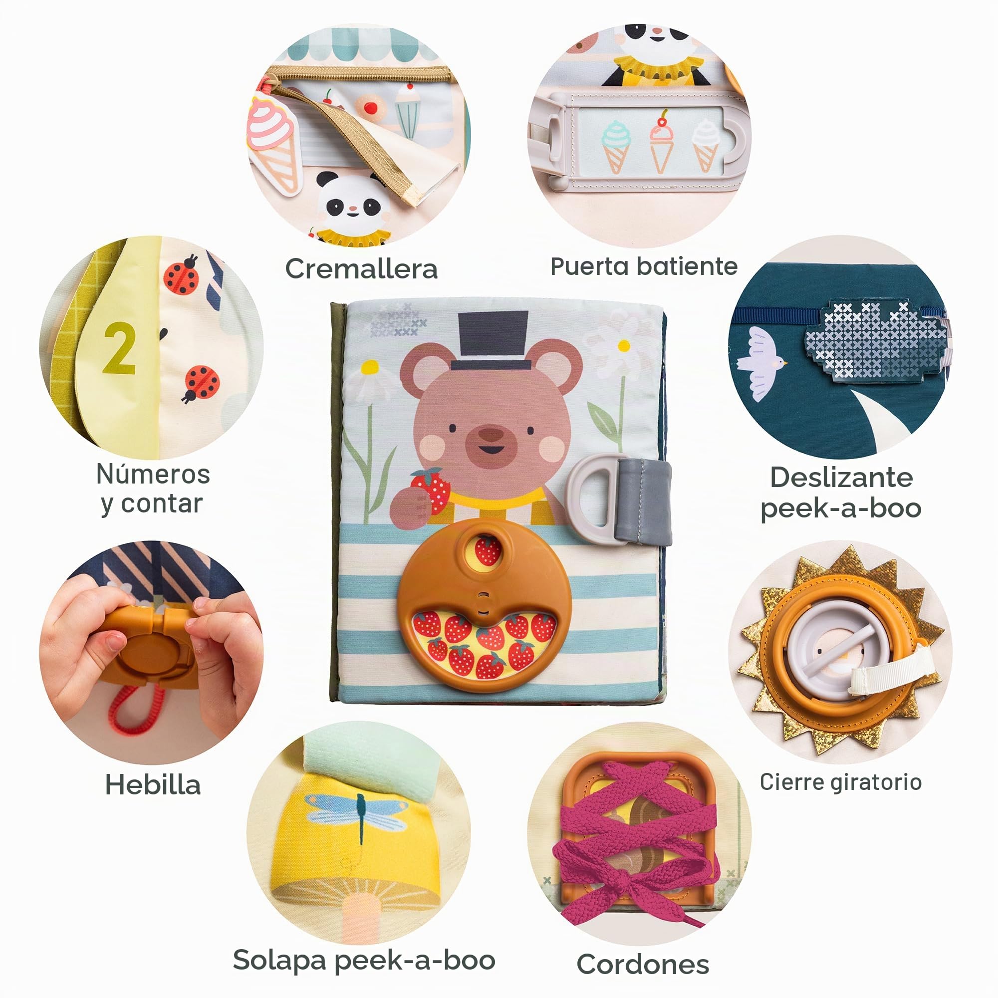Taf Toys 13655 - Libro de Actividades Fantasía para Bebés +18M - Libro Interactivo para desarrollar la motricidad Fina