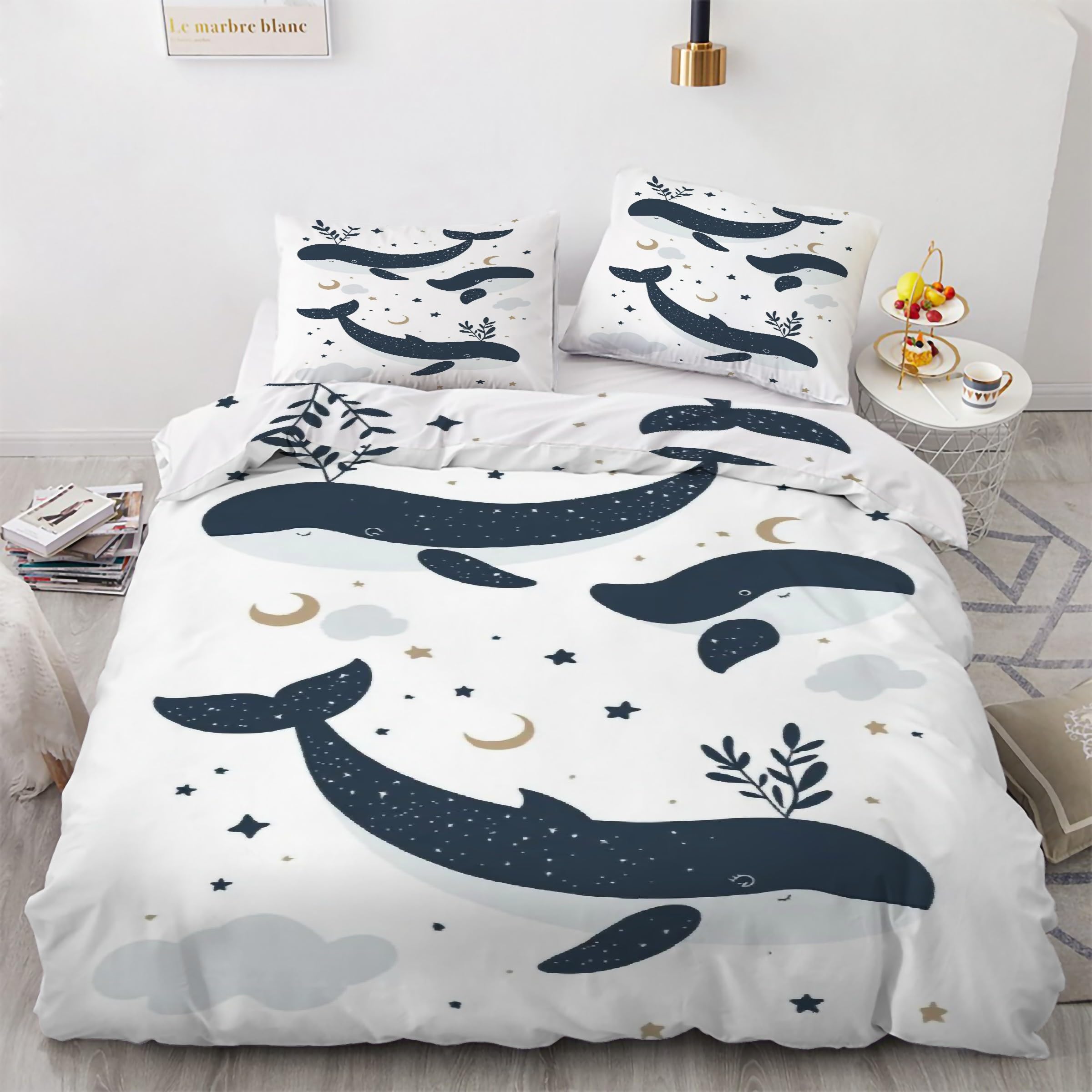 Parure de lit dauphin 240x260 cm avec housse de couette océan et 2 taies d'oreiller