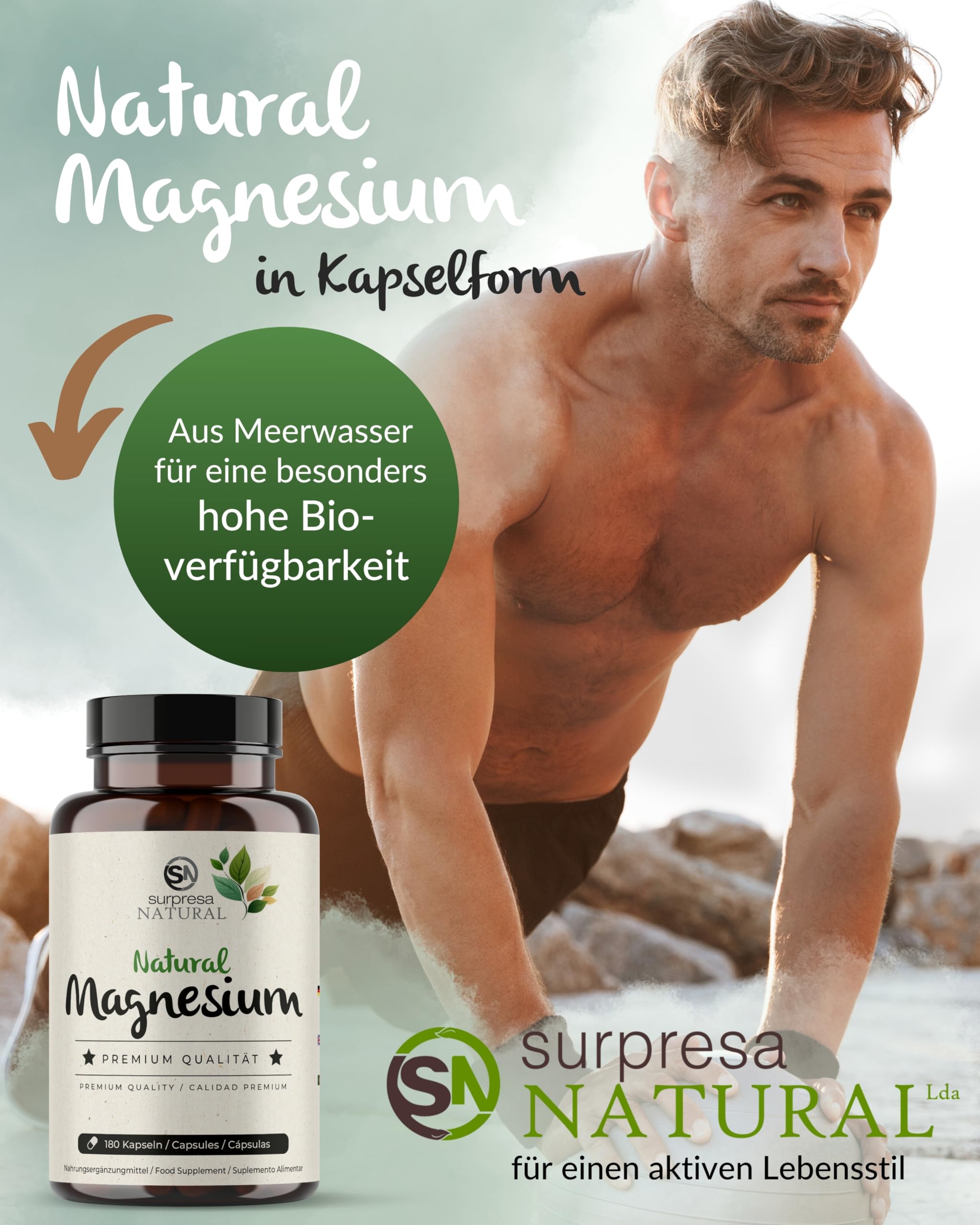 Magnesium Kapseln hochdosiert I 3x 180 Kapseln I 700mg Mg. Hydroxid aus Meerwasser I 224mg elementares Magnesium pro Kapsel I Nahrungsergänzungsmittel vegan & laborgeprüft
