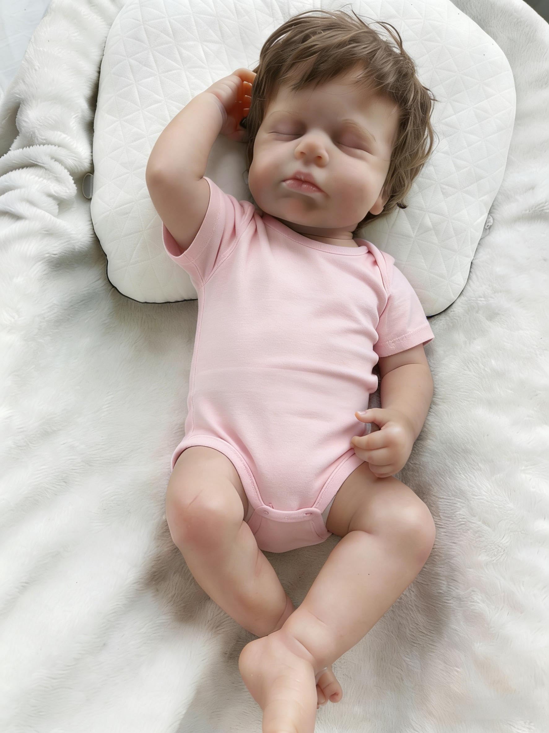 Anano Realistic Reborn Baby Doll Full Body Silicone Waterproof 20 Inch Real Looking Lifelike Sleeping Newborn Baby Girl Dolls Loulou Life Like Toddler Washable Baby Doll, White