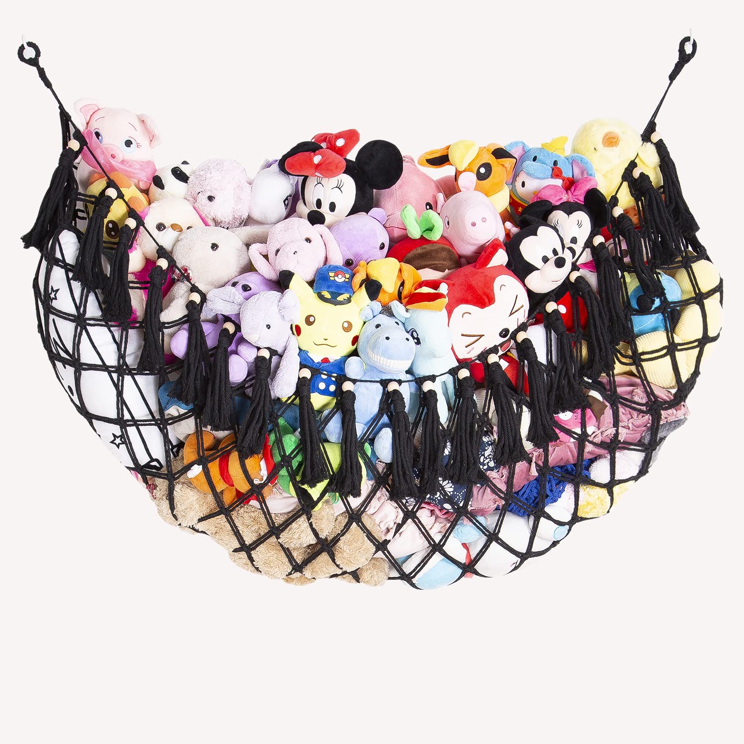 YKBU Large Stuffed Animal Net or Hammock Macrame Toy Display Plush Toy Holder Wall Hanging Net for Stuffed Animal Storage_Black