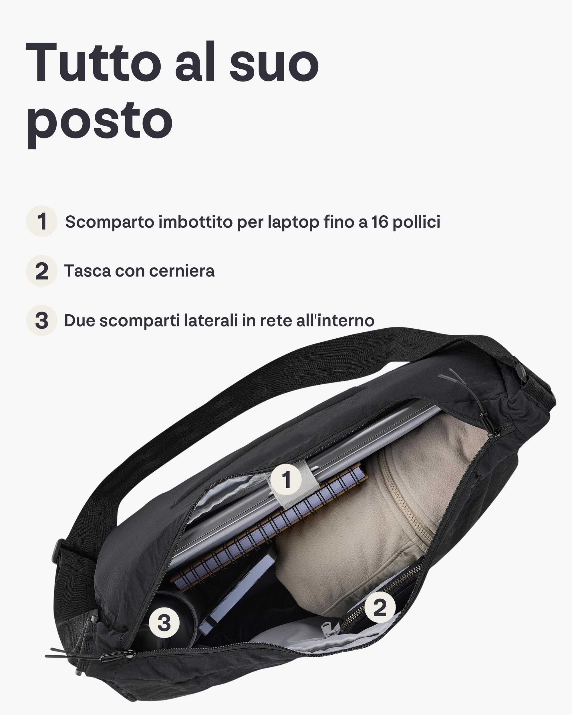 Johnny Urban Borsa a Tracolla Donna Uomo Nero - Kaia XL - Borsetta Mezzaluna - Nylon Puffer Moon Bag - Borse a Spalla Elegante e Casual - Regolabile Marsupio alla Moda - Impermeabile