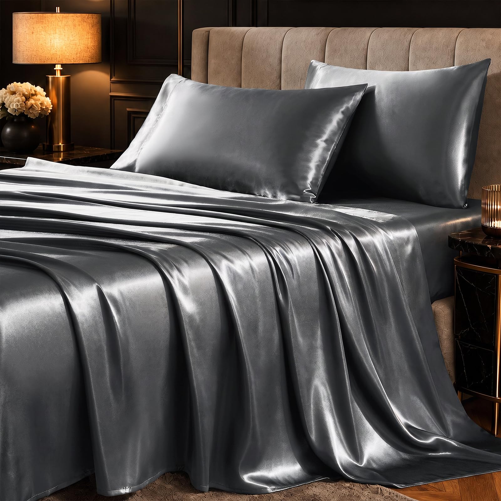CozyLux Satin Sheets Twin, 3-Piece 14-Inch Deep Pocket Sheet Set