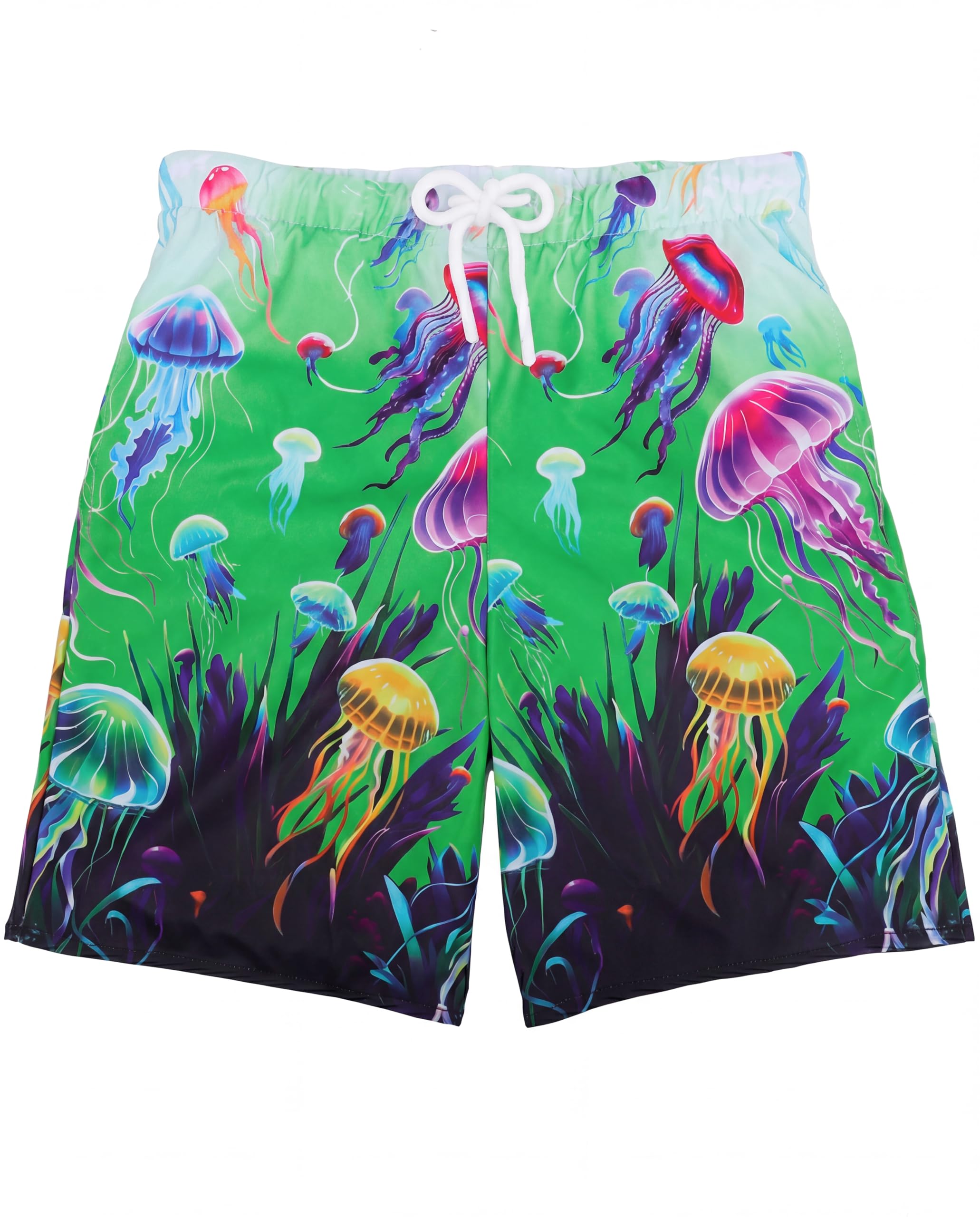 AMYNICE Girls Beach Board Short with Liner Quick Dry Active Jellyfish Print