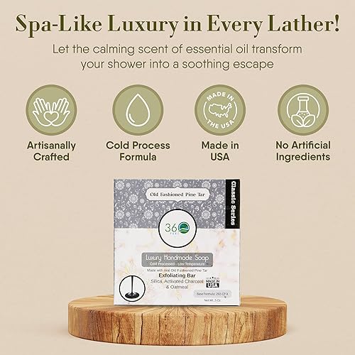 Miniatura 3 de 360Feel Jabón en Barra de Alquitrán de Pino - Hecho en EE.UU. - Castilla Hecho a Mano, Totalmente Natural, Procesado en Frío - Infundido con
